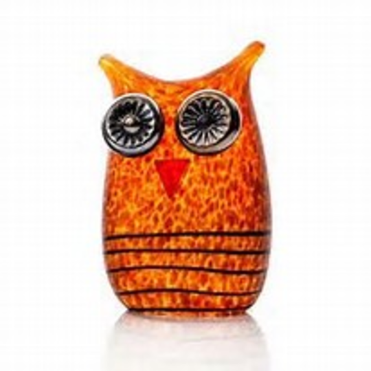Artglass Mini Owl Paperweight Amber